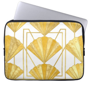 Goldenes Art Deco Fächer-Muster Laptopschutzhülle