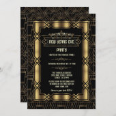 Goldenes Art-Deco-Gatsby der 1920er Jahre Silveste Einladung (Vorne/Hinten)