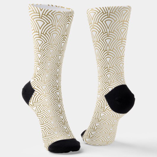Goldenes Art-Deco-Muster auf weiß Socken (Gewinkelt)