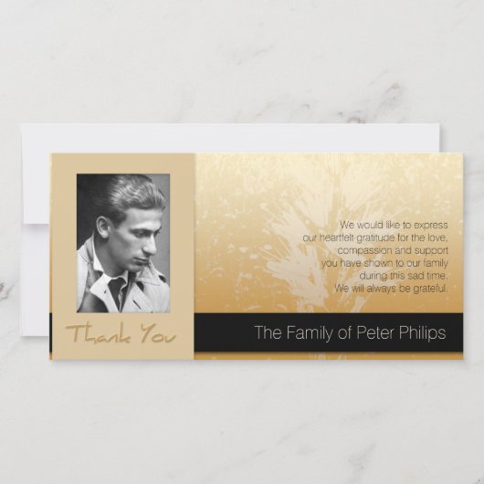Goldenes Asphodel-Rahmen-Foto-Beileid danken Ihnen Dankeskarte (Vorderseite)