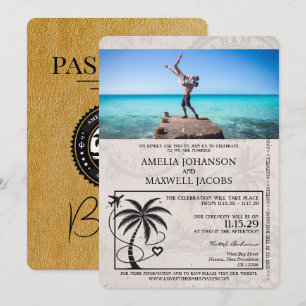 Goldenes bahamaisches Reisepass-Hochzeitseinladung Einladung
