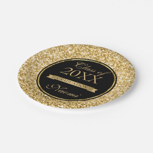 Goldenes Band auf Glitzer Pappteller (Schrägansicht)