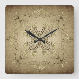 Goldenes Barock auf Schmutzhintergrund Quadratische Wanduhr