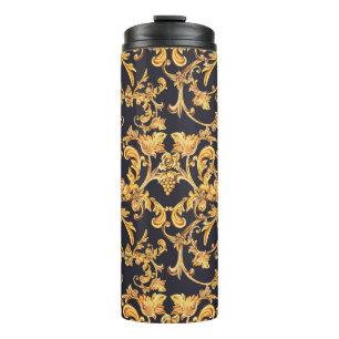 Goldenes Barock, Blattrolle-Muster. Thermosbecher