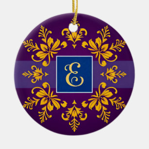 Goldenes Barock-Buchstabe E-Monogramm-Ornament ✨ Keramik Ornament