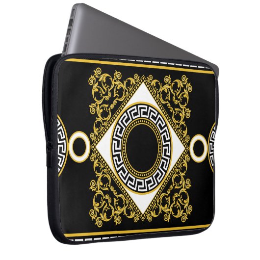 Goldenes Barock: Griechische schwarze Grenze Laptopschutzhülle (Vorne Rechts)