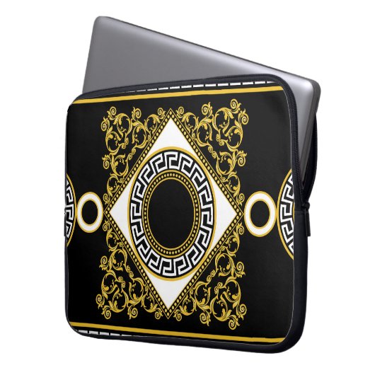 Goldenes Barock: Griechische schwarze Grenze Laptopschutzhülle (Vorderseite Links)