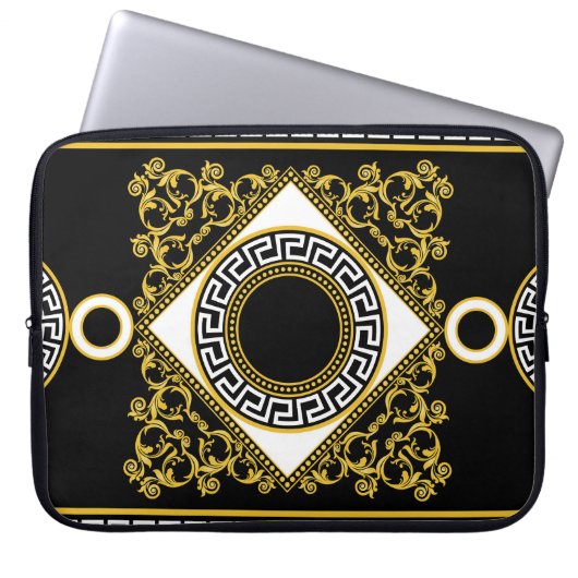 Goldenes Barock: Griechische schwarze Grenze Laptopschutzhülle (Vorderseite)