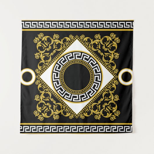 Goldenes Barock: Griechische schwarze Grenze Wandteppich (Vorderseite)