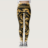 Goldenes Barock, Ketten, schwarze Dekoration Leggings (Vorderseite)