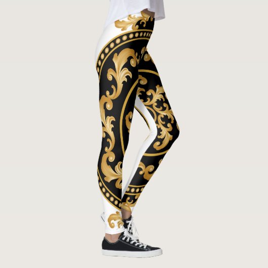 Goldenes Barock, Ketten, schwarze Dekoration Leggings (Rechts)