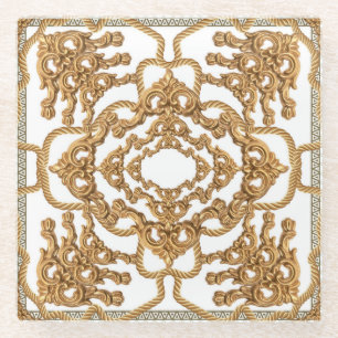 Goldenes Barock: Luxuriöses Ornament Design. Glasuntersetzer