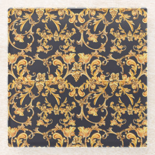 Goldenes Barock, Scroll Verlasse Muster. Glasuntersetzer
