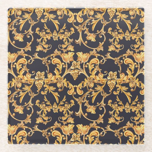 Goldenes Barock, Scroll Verlasse Muster. Glasuntersetzer (Vorderseite)
