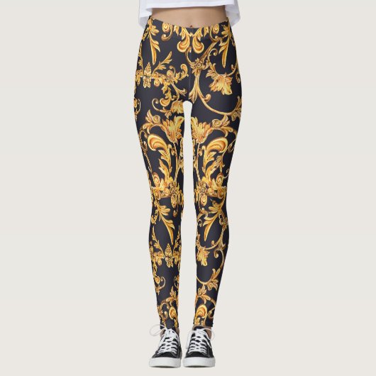 Goldenes Barock, Scroll Verlasse Muster. Leggings (Vorderseite)