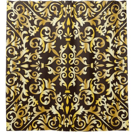 Goldenes barockes nahtloses Muster auf schwarzem H Duschvorhang (Vorderseite)