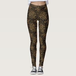 Goldenes barockes Ornament auf Schwarz Leggings