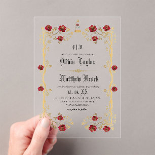 Goldenes Biest & die Schönheit Märchenhochzeit  Acryleinladungen