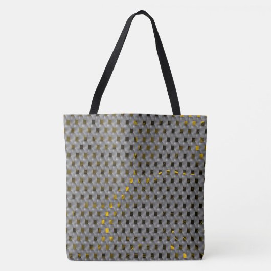 Goldenes Bild unter grauen Tellern, längliche Quad Tasche (Vorderseite)