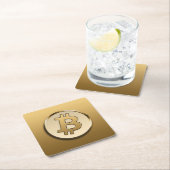 Goldenes Bitcoin-Quadrat Papier Untersetzer (Vor Ort)