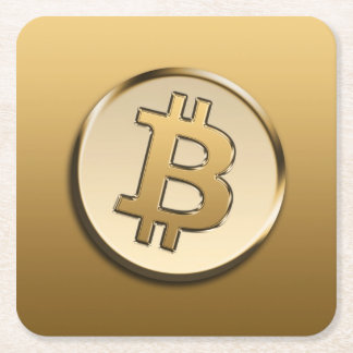 Goldenes Bitcoin-Quadrat Papier Untersetzer