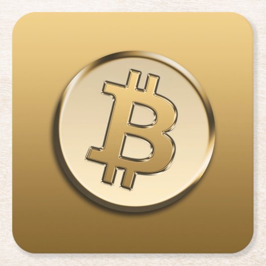 Goldenes Bitcoin-Quadrat Papier Untersetzer (Vorderseite)