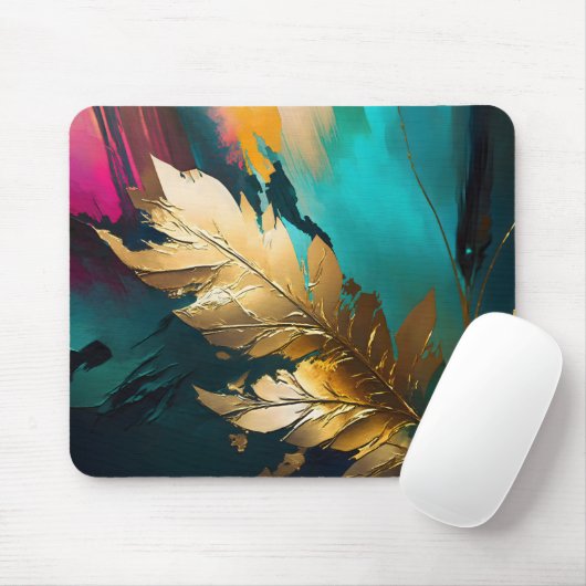 Goldenes Blatt – Abstrakte Botanische Moderne Kuns Mousepad (Mit Mouse)