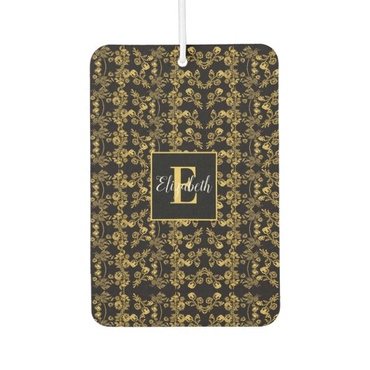 Goldenes Blatt und schwarzer Luxus | Monogramm Autolufterfrischer (Vorderseite)