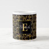 Goldenes Blatt und schwarzer Luxus | Monogramm Jumbo-Tasse (Vorderseite)