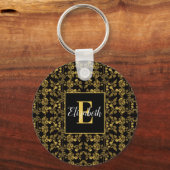 Goldenes Blatt und schwarzer Luxus | Monogramm Schlüsselanhänger (Vorderseite)