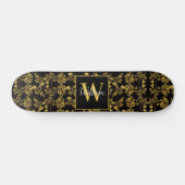 Goldenes Blatt und schwarzer Luxus | Monogramm Skateboard (Horizontal)