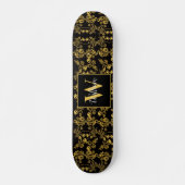 Goldenes Blatt und schwarzer Luxus | Monogramm Skateboard (Vorne)
