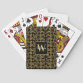 Goldenes Blatt und schwarzer Luxus | Monogramm Spielkarten (Rückseite)