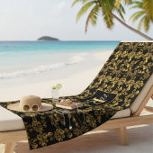 Goldenes Blatt und schwarzer Luxus | Monogramm Strandtuch