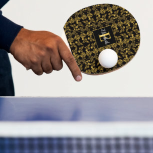 Goldenes Blatt und schwarzer Luxus Monogramm Tischtennis Schläger