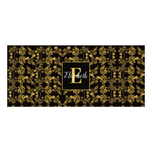 Goldenes Blatt und schwarzer Luxus Monogramm Werbekarte