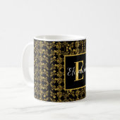 Goldenes Blatt und schwarzer Luxus | Name und Mono Kaffeetasse (Vorderseite Links)