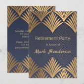 Goldenes Blätter des Kunst-Dekos auf blauem Einladung (Vorne/Hinten)