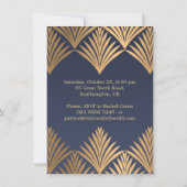 Goldenes Blätter des Kunst-Dekos auf blauem Einladung (Rückseite)