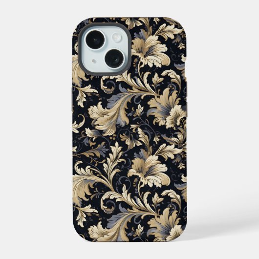 Goldenes Blätter Muster iPhone 15 Hülle (Rückseite)