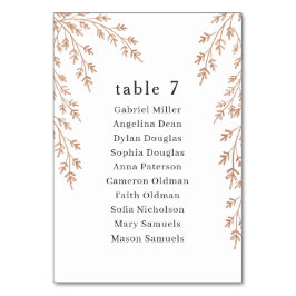 Goldenes Blattwerk. Hochzeitssitzplan für Singles Tischnummer