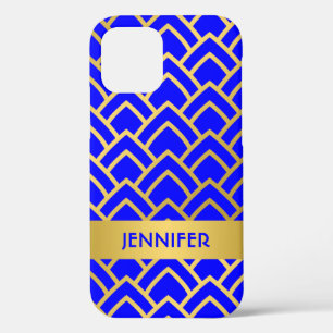 Goldenes blaues Art Deco Geometrisches Muster pers Case-Mate iPhone Hülle