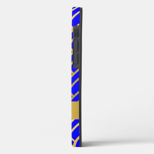 Goldenes blaues Art Deco Geometrisches Muster pers Case-Mate iPhone Hülle (Rückseite / Links)