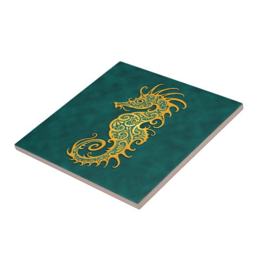 Goldenes blaues Stammes- Seepferd Fliese (Seite)