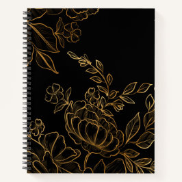 goldenes Blume dunkles Notebook Notizblock