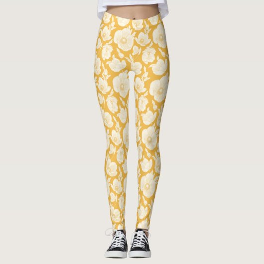 Goldenes Blume-Muster Leggings (Vorderseite)