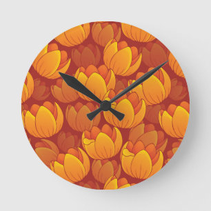 Goldenes Blume-Muster Runde Wanduhr