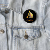 Goldenes Blumen-Initial A Monogramm Hochzeitsgesch Button (Beispiel)