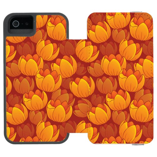 Goldenes Blumen-Muster Incipio iPhone Geldbeutel-Hülle (Folio Geöffnet)