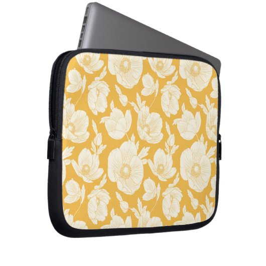 Goldenes Blumen-Muster Laptopschutzhülle (Vorne Rechts)